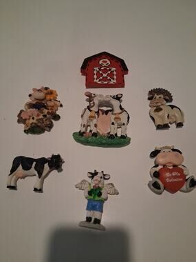 Vintage 1990s Resin Cow Collection Red Barn Farmhouse Kitchen Ornaments Lot of 7